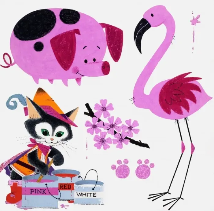 Framed Print : Painting a Pig and a Flamingo Framed Print : Painting a Pig and a Flamingo