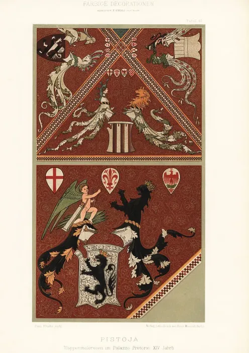 Framed Print : Paintings of coats of arms in the Palazzo Pretorio, Pistoia, Ita Framed Print : Paintings of coats of arms in the Palazzo Pretorio, Pistoia, Ita