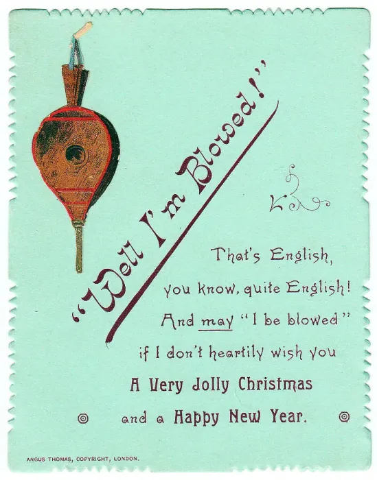 Framed Print : Pair of bellows with comic verse on a Christmas card Framed Print : Pair of bellows with comic verse on a Christmas card