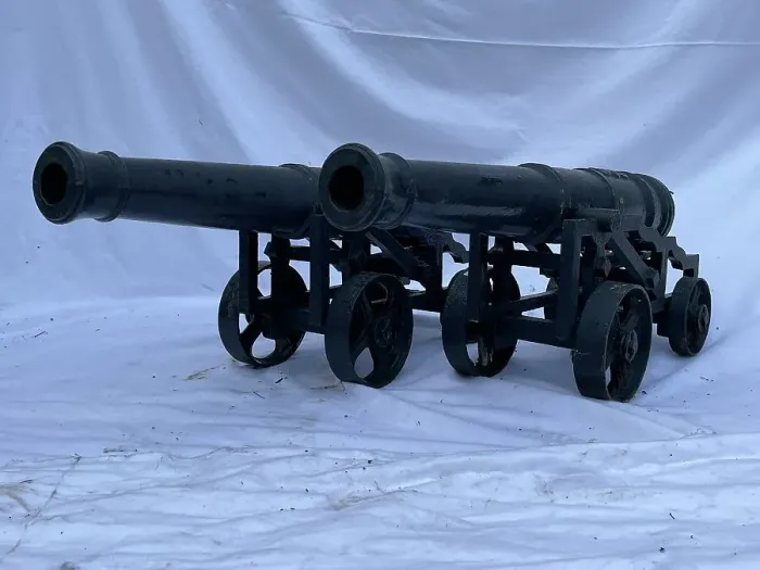 Framed Print : Pair of cast iron cannon on carriages