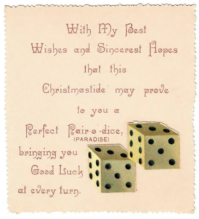 Framed Print : Pair of dice with comic verse on a Christmas card Framed Print : Pair of dice with comic verse on a Christmas card