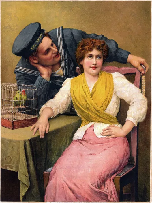 Framed Print : A Pair of Love Birds, HMS Triumph sailor and his love Framed Print : A Pair of Love Birds, HMS Triumph sailor and his love