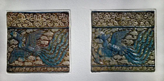 Framed Print : Pair of tiles with phoenix. Early 14th century. From Kashan Framed Print : Pair of tiles with phoenix. Early 14th century. From Kashan