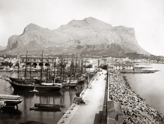 Framed Print : Palermo harbour and Monte Pellegrino, Italy, circa 1880s Framed Print : Palermo harbour and Monte Pellegrino, Italy, circa 1880s