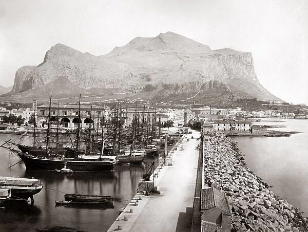 Palermo harbour and Monte Pellegrino, Italy, circa 1880s