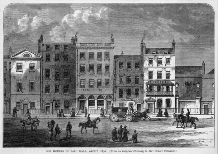 Framed Print : PALL MALL. Old houses in Pall Mall in the early nineteenth century Framed Print : PALL MALL. Old houses in Pall Mall in the early nineteenth century