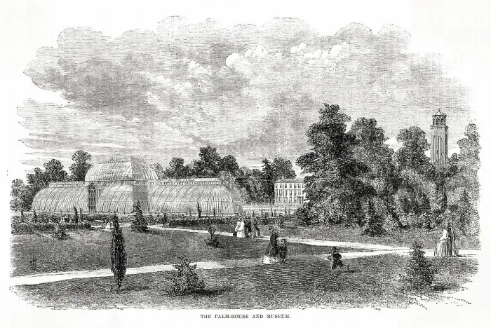 Framed Print : The palm house and museum at Kew Date: 1862 Framed Print : The palm house and museum at Kew Date: 1862