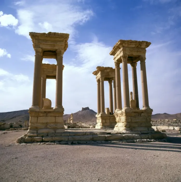 Framed Print : Palmyra, Syria - The Tetrapylon and Arab Castle Framed Print : Palmyra, Syria - The Tetrapylon and Arab Castle