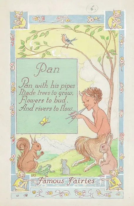 Framed Print : Pan Sub-title Famous Fairies Text with his pipes