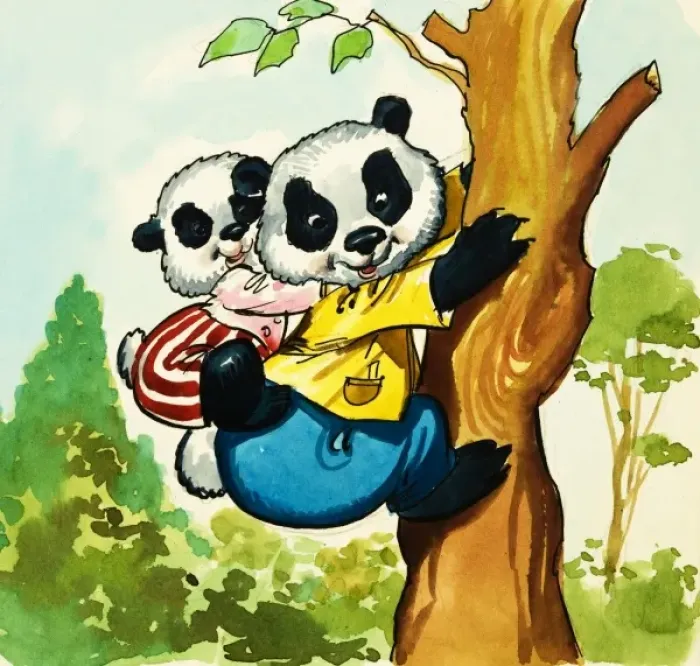 Framed Print : Pandas climbing a tree Framed Print : Pandas climbing a tree