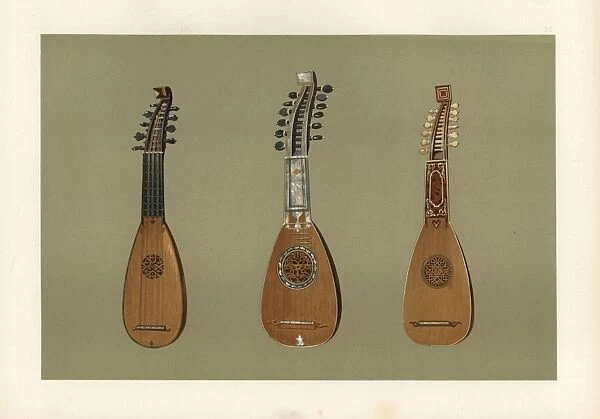 Pandurina or discant lute, and two Milanese mandoline lutes