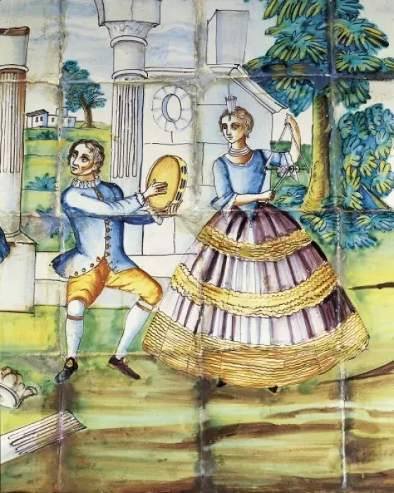 Framed Print : Panel of Valencian glazed tiles with musical Framed Print : Panel of Valencian glazed tiles with musical