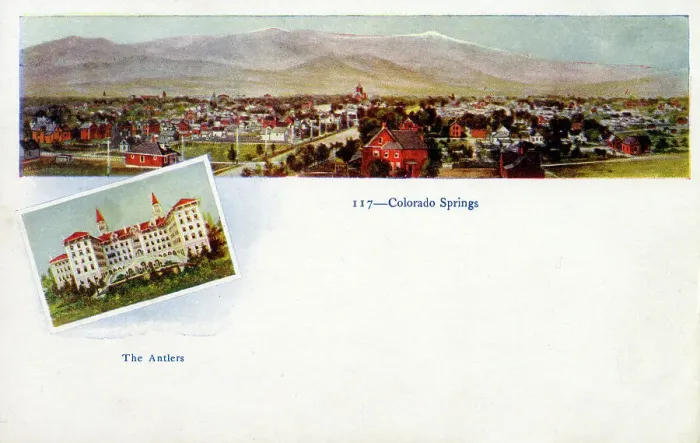 Framed Print : Panorama of Colorado Springs, inset view - The Antlers Hotel Framed Print : Panorama of Colorado Springs, inset view - The Antlers Hotel