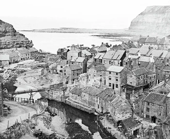 Framed Print : Panorama of Staithes, Yorkshire, Victorian period Framed Print : Panorama of Staithes, Yorkshire, Victorian period