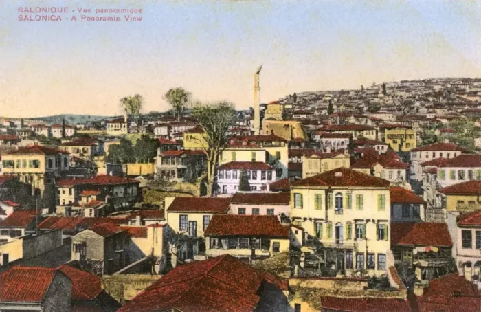 Framed Print : Panorama of Thessaloniki - minaret damaged by shell Framed Print : Panorama of Thessaloniki - minaret damaged by shell