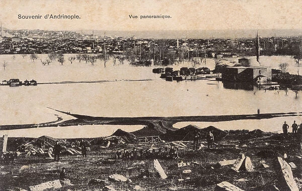 Panoramic view of the flooding at Edirne, Turkey
