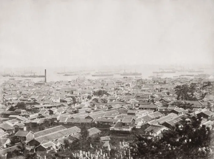 Framed Print : Panoramic view of Kobe, Japan, c. 1880 s Framed Print : Panoramic view of Kobe, Japan, c. 1880 s