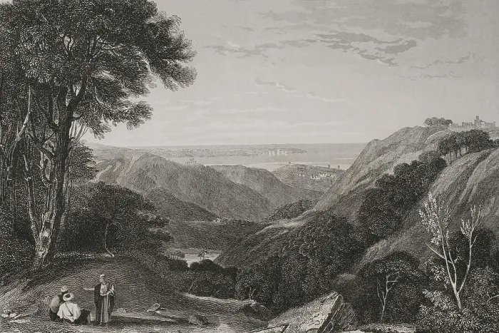 Framed Print : Panoramic view of Mount Lebanon. Engraving by Ransonnette Framed Print : Panoramic view of Mount Lebanon. Engraving by Ransonnette
