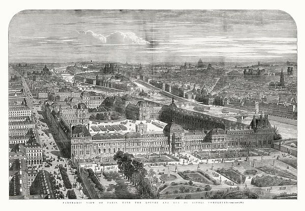 Panoramic view of Paris with Louvre, 1855