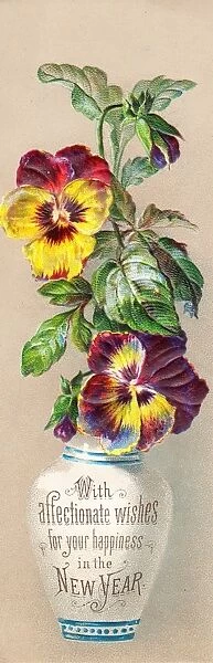 Pansies in a vase on a New Year card