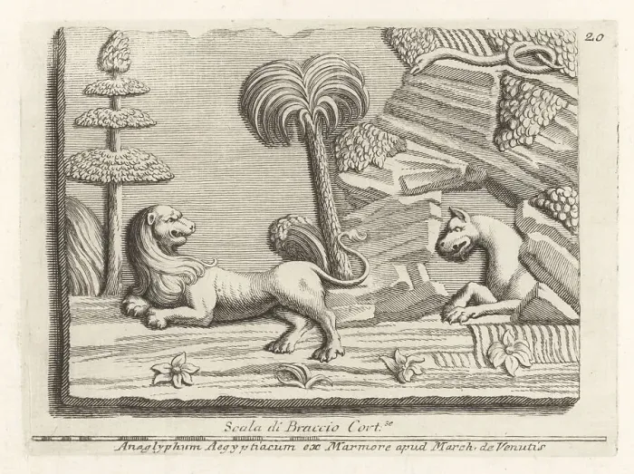 Framed Print : A panther emerging from a Libyan cave to attack a lion