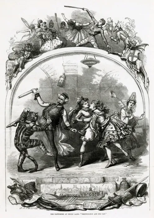 Framed Print : Pantomime at Dury Lane: Whittiington and his Cat 1876 Framed Print : Pantomime at Dury Lane: Whittiington and his Cat 1876