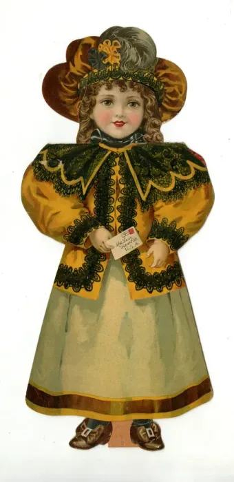 Framed Print : Paper Doll in beige and orange costume Framed Print : Paper Doll in beige and orange costume