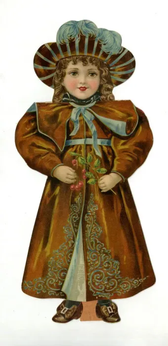 Framed Print : Paper Doll in brown and gold costume Framed Print : Paper Doll in brown and gold costume