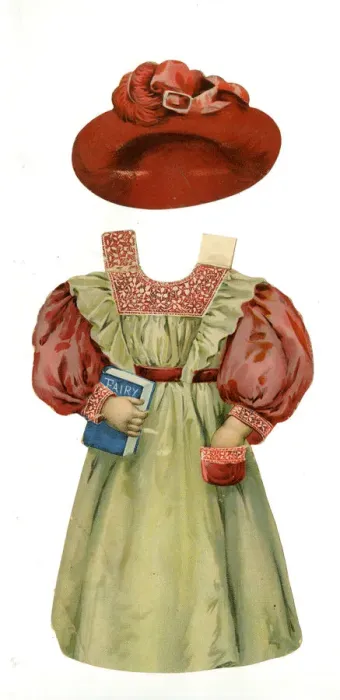 Framed Print : Paper Doll Costume - red, pink and cream Framed Print : Paper Doll Costume - red, pink and cream