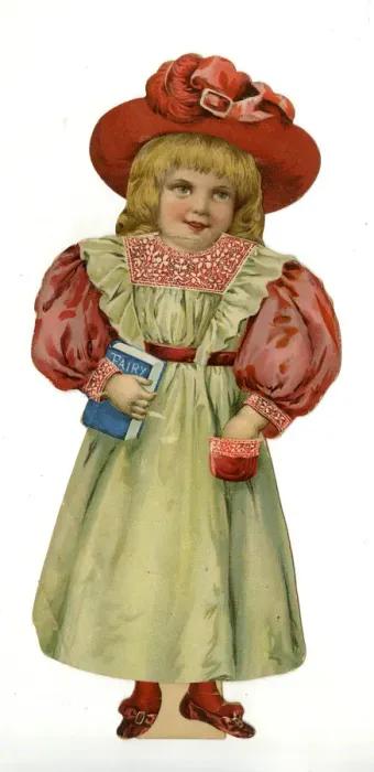 Framed Print : Paper Doll in red, cream and pink costume Framed Print : Paper Doll in red, cream and pink costume