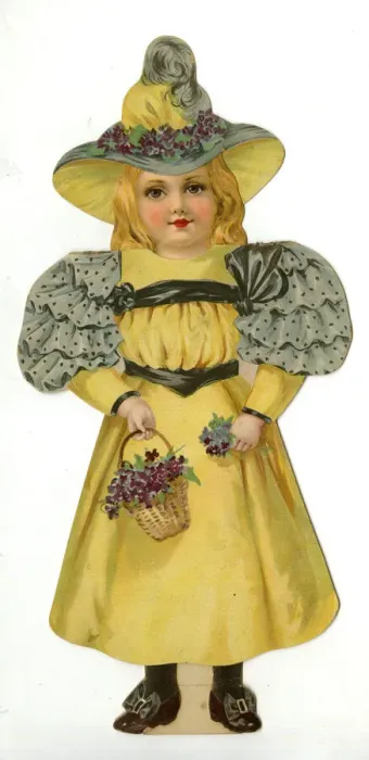 Framed Print : Paper Doll in yellow and grey costume Framed Print : Paper Doll in yellow and grey costume