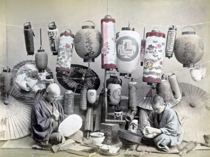 Framed Print : Paper lantern maker, Japan, circa 1880s Framed Print : Paper lantern maker, Japan, circa 1880s