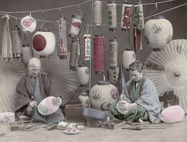 Paper lantern makers at work, Japan, studio setting