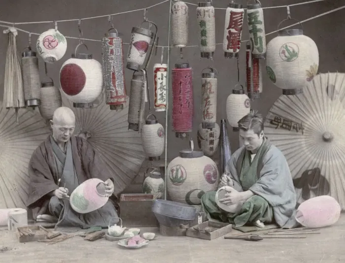 Framed Print : Paper lantern makers at work, Japan, studio setting Framed Print : Paper lantern makers at work, Japan, studio setting