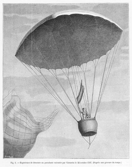 Framed Print : PARACHUTE. Jacques Garnerin successfully descends by parachute from a balloon Framed Print : PARACHUTE. Jacques Garnerin successfully descends by parachute from a balloon