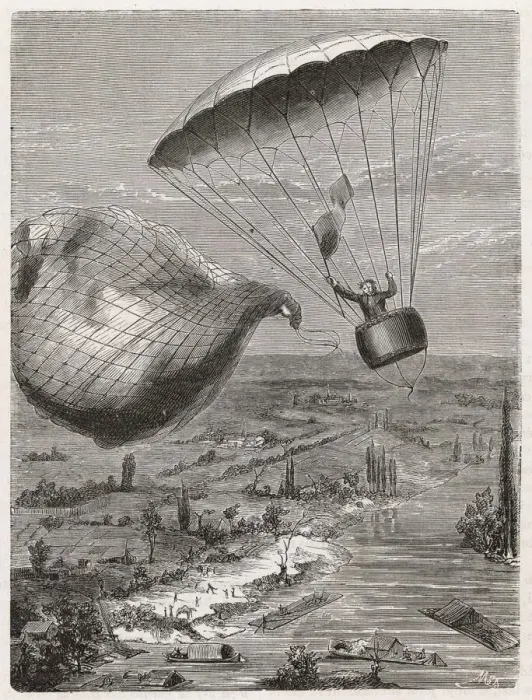 Framed Print : PARACHUTE. Jacques Garnerin successfully descends 1000 metres by parachute Framed Print : PARACHUTE. Jacques Garnerin successfully descends 1000 metres by parachute