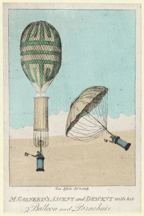 Framed Print : PARACHUTE. Garnerins ascent and descent, Paris Framed Print : PARACHUTE. Garnerins ascent and descent, Paris