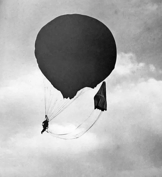 Framed Print : Parachuting from a balloon Victorian period Framed Print : Parachuting from a balloon Victorian period