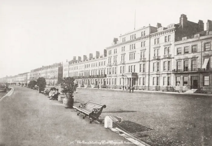 Framed Print : The Parade, Weymouth, beach and shore, image c. 1880 s Framed Print : The Parade, Weymouth, beach and shore, image c. 1880 s