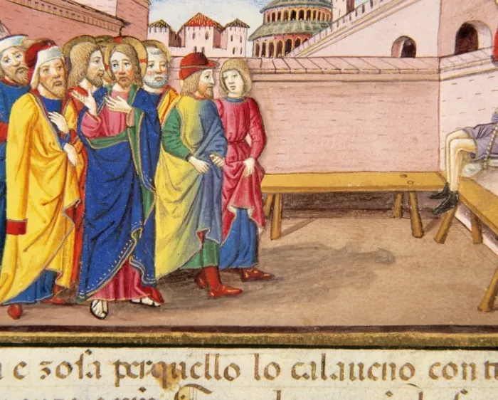 Framed Print : A paralytic is lowered from the roof of a house while Jesus Framed Print : A paralytic is lowered from the roof of a house while Jesus