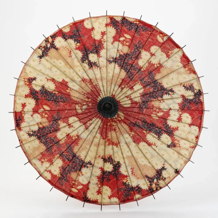 Framed Print : Parasol. Textile and cane parasol with a design of stylised daisies Framed Print : Parasol. Textile and cane parasol with a design of stylised daisies