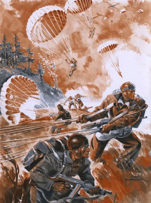 Framed Print : Paratroops Landing 1944 Framed Print : Paratroops Landing 1944
