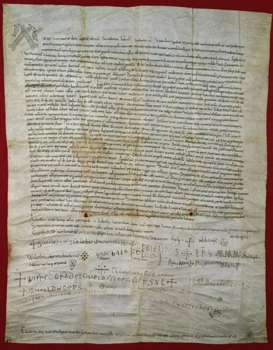 Framed Print : Parchment of Cathedral of St. Peter of Vic. 11th century. Ca Framed Print : Parchment of Cathedral of St. Peter of Vic. 11th century. Ca