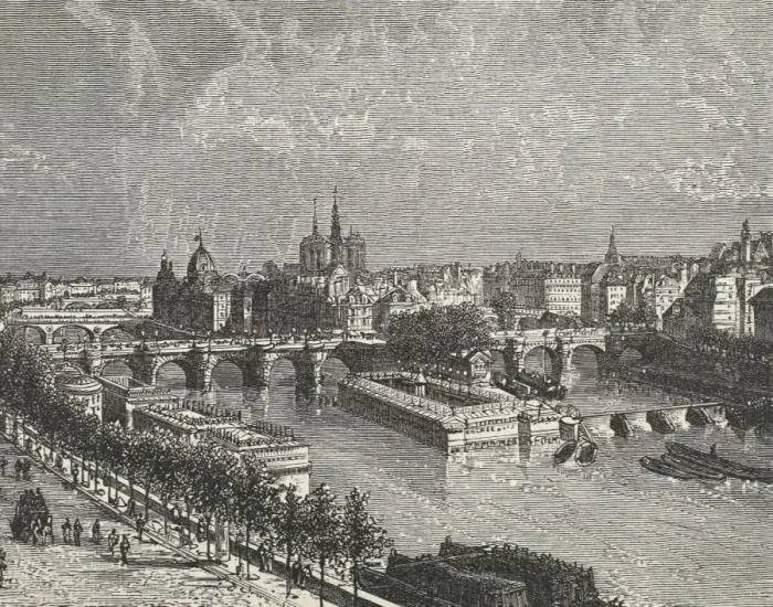 Framed Print : Paris on the banks of Seine river, 19th c. Engraving Framed Print : Paris on the banks of Seine river, 19th c. Engraving
