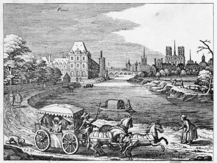 Framed Print : PARIS C17. Coach travellers enjoy a fine view of the Seine Framed Print : PARIS C17. Coach travellers enjoy a fine view of the Seine