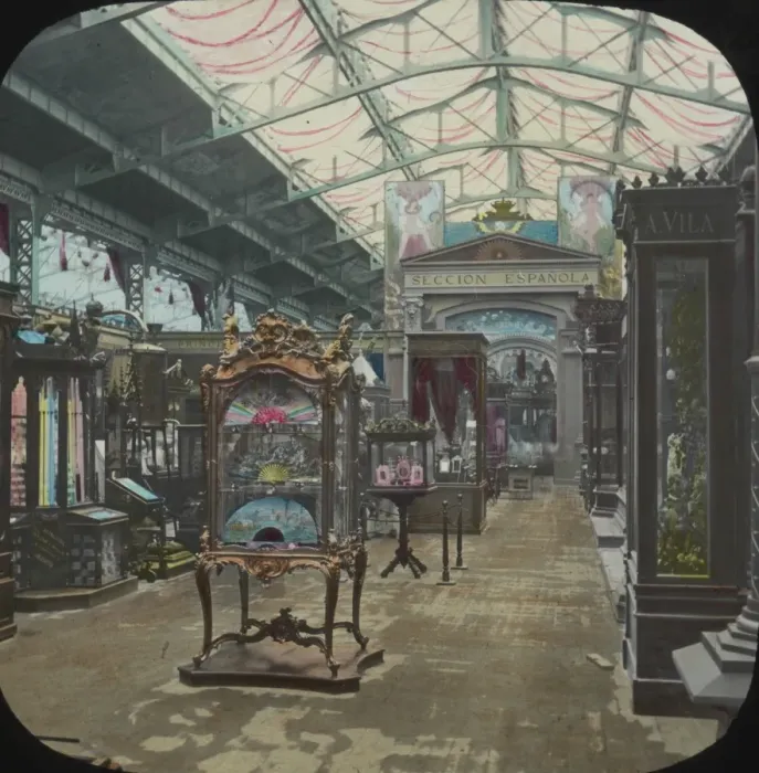 Framed Print : Paris Exhibition 1900 - Ornate case with fans Framed Print : Paris Exhibition 1900 - Ornate case with fans