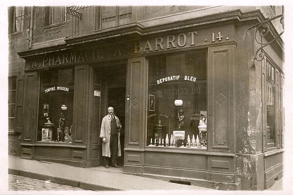 Paris, France - A. Barrot standing outside his Chemist Shop