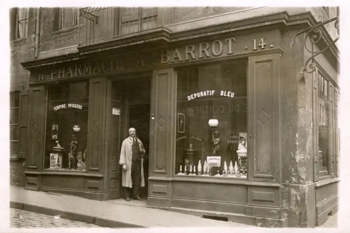 Framed Print : Paris, France - A. Barrot standing outside his Chemist Shop Framed Print : Paris, France - A. Barrot standing outside his Chemist Shop