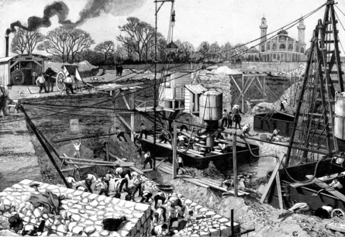 Framed Print : Paris, France - Tour Eiffel, laying the foundations Framed Print : Paris, France - Tour Eiffel, laying the foundations