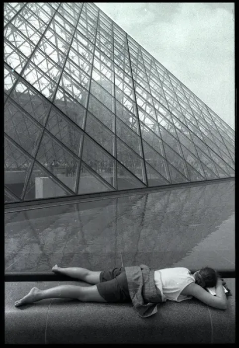 Framed Print : Paris pyramid sleeping girl Framed Print : Paris pyramid sleeping girl